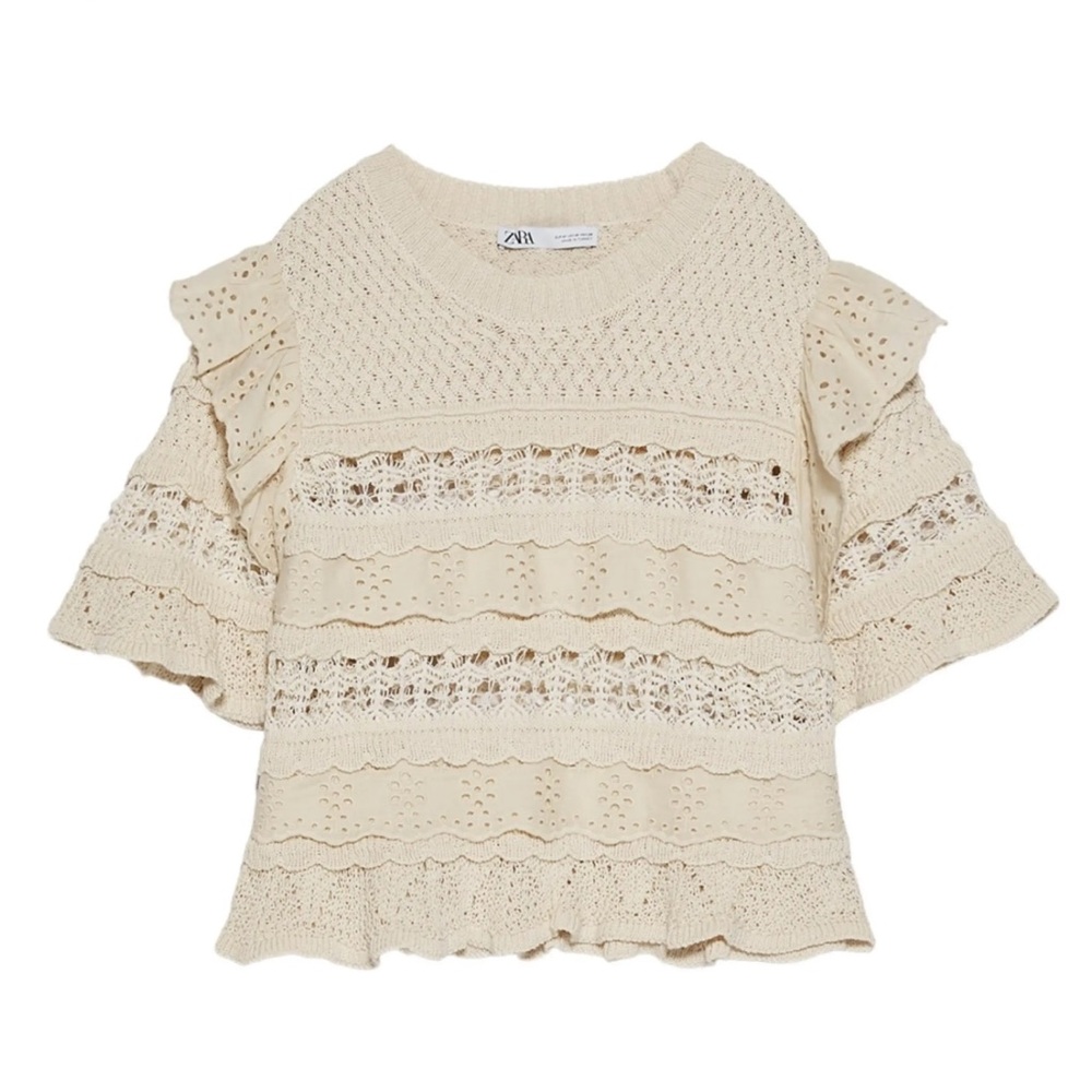 Zara Cream Lace Knit Sweater